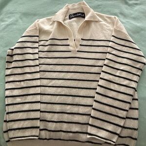 ParrishLA cream/black Cashmere polo collar sweater, Size Small